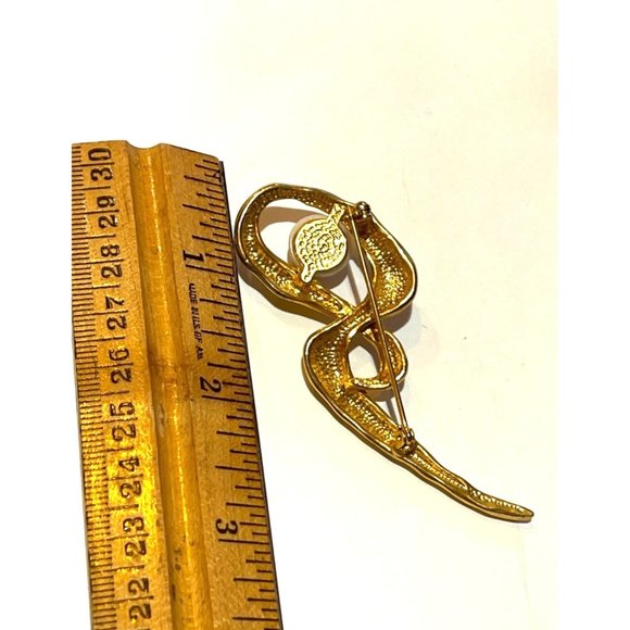 Vintage 80s Asymmetric Gold-tone, Faux Pearl Costume Jewelry Huge Brooch Pin - Picture 5 of 7